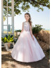 Ivory Lace Pink Tulle Keyhole Back Garden Flower Girl Dress